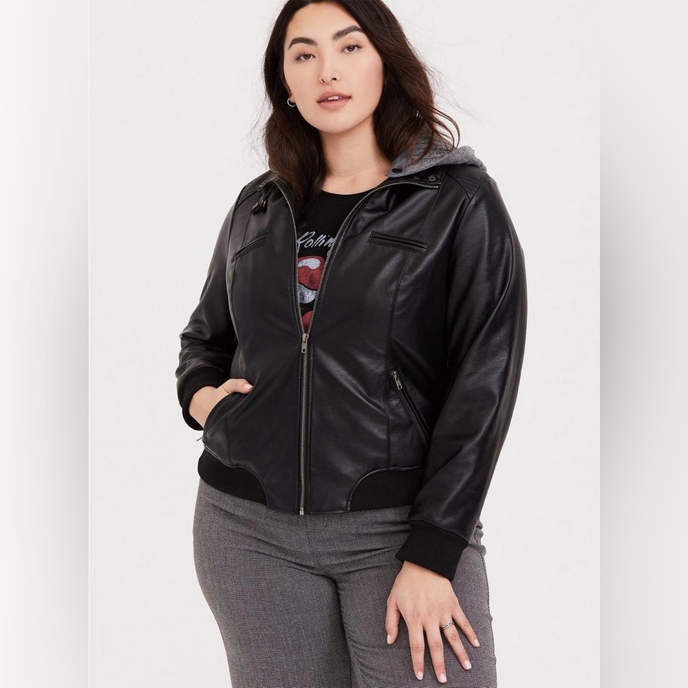 Torrid Faux Leather Moto Jacket with Hood Size Large